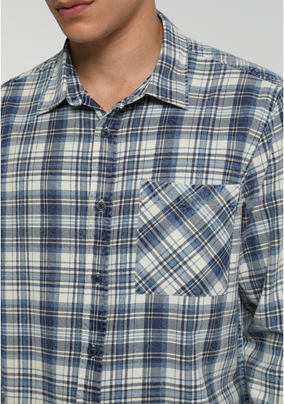 Colin's Colins Regular Fit Shirt Neck Ekoseli Erkek Mavi Uzun Kol Gömlek Cl1082985 Q1.v1 Inv İndigo