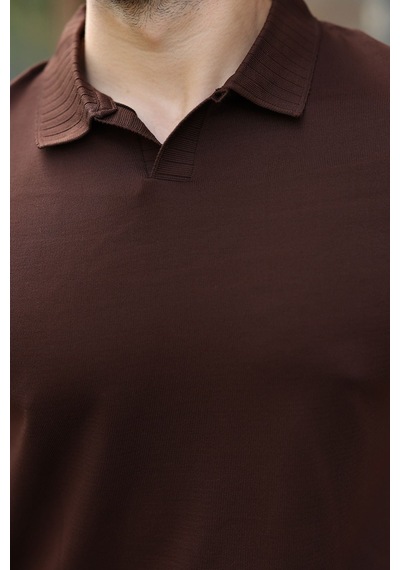 Madmext Kahverengi Regular Fit Polo Yaka Triko Erkek Tişört E7502