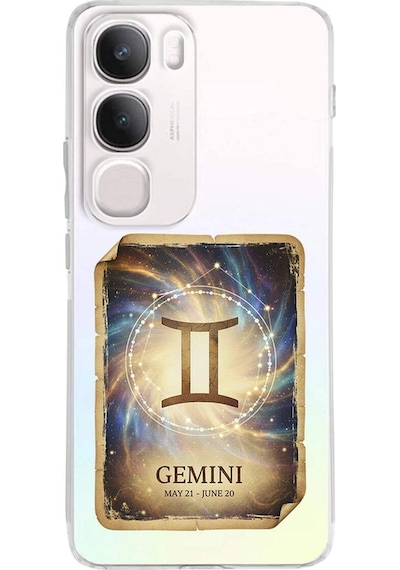 Vivo Y19s İle Uyumlu Burç Kartları İkizler Tasarımlı Şeffaf Silikon Kılıf Şeffaf