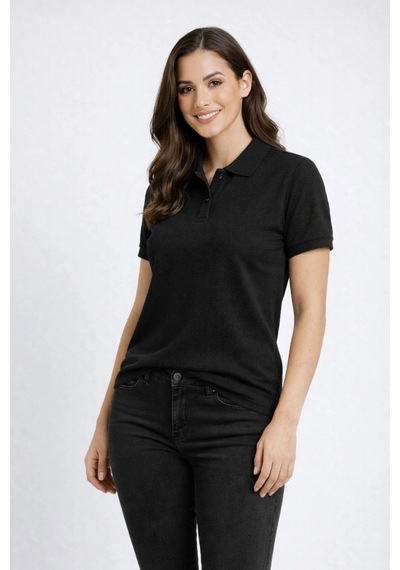 Novalisse Kadın Polo Yaka Tişört Pike Kumaş Kısa Kol Regular Fit Yazlık T-shirt - Siyah Çoklu Renk