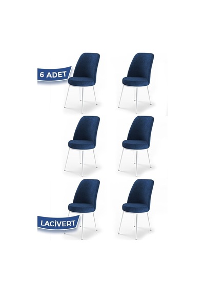 Canisa Concept Dexa Serisi, Üst Kalite Yemek Odası Sandalyesi, Metal Beyaz Iskeletli, 6 Adet Lacivert Lacivert, Metal