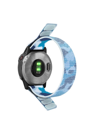 Garmin Fenix 5x Plus Kordon Hasır Kumaş Ultrafit Nylon Yedek Kayış Mavi Beyaz
