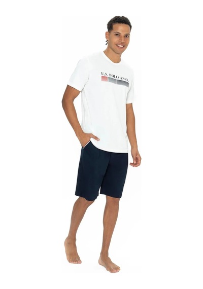 U.s. Polo Assn. Erkek Alt Üst Yuvarlak Yaka Pijama Şort Takımı Ekru M