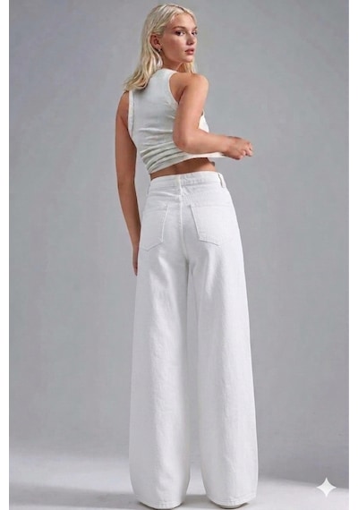 Layal My Beauty Melody Kadın Jeans Wide Leg Rahat Yüksek Bel Salaş Bol Paça Jean Palazzo Denim Kot Pantolon Beyaz