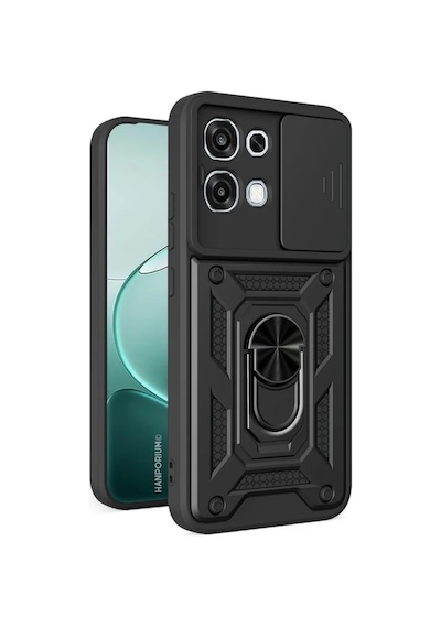 Oppo A6 Pro Uyumlu Tank Kılıf - Yüzüklü Standlı Extra Darbe Koruma Zırhlı Outdoor Kapak -siyah Siyah
