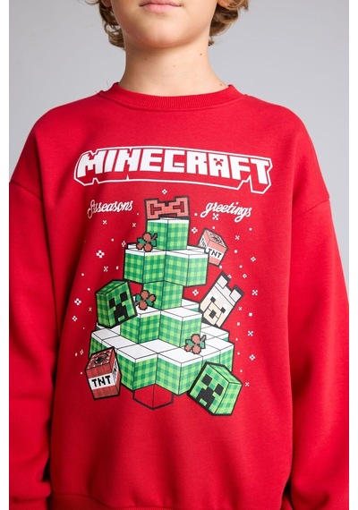 Defacto Yılbaşı Temalı Minecraft Baskılı Bisiklet Yaka İçi Yumuşak Tüylü Kalın Sweatshirt Erkek Çocuk I5171a826wnrd350 Kırmızı-rd350