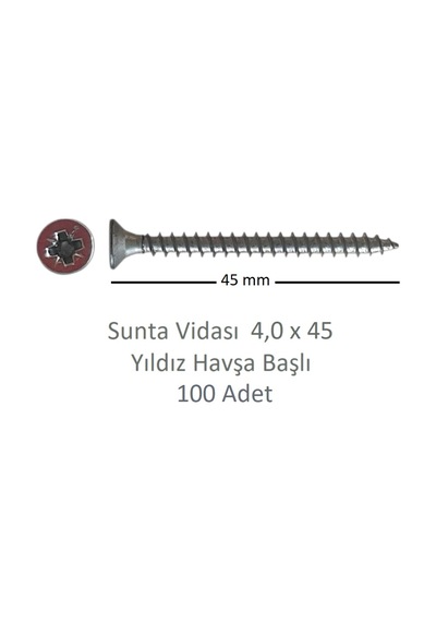 Sunta Vidası, 4,0 X 45 Mm, 100 Adet, Yhb Vida 4 x 45