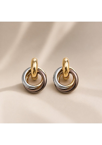 Çok Renkli Halka Küpe Altın Gümüş Ve Rose Gold Detaylı Modern Şık