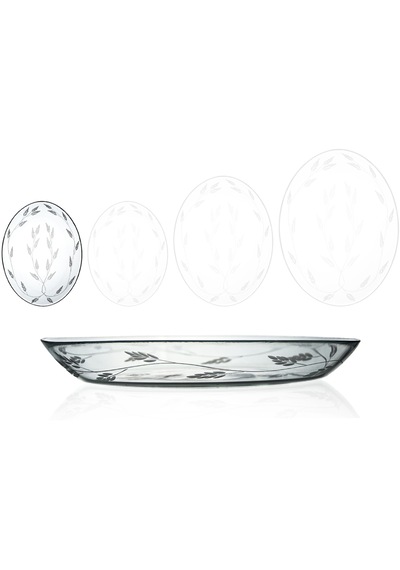 Decocia 2 Adet 25cm Oval Cam Salata Sunum Tabağı Sürgün Desenli