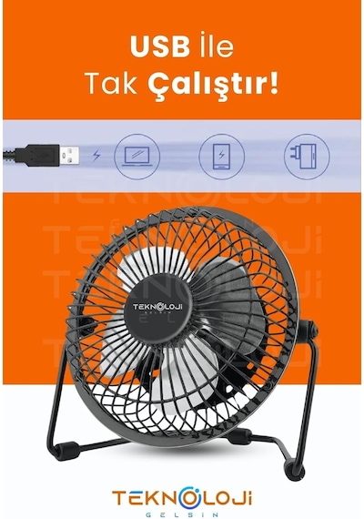 Masaüstü Fan Metal Vantilatör Usb Ile Çalışan Soğutucu Siyah