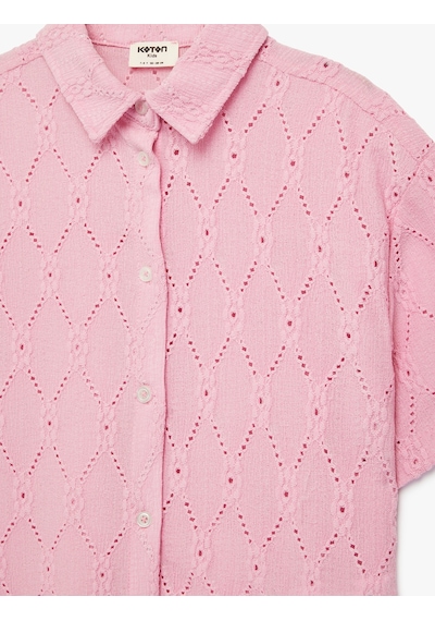 Koton Kısa Kollu Düğmeli Fistolu Brode Bluz Pembe 6skg60052ak Gül