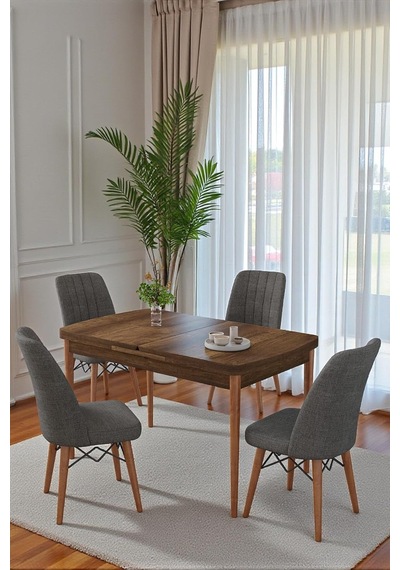 80x170cm Mutfak Masası Takımı 4 Kişilik Açılır Masa Sandalye Takımı - Ceviz Masa - Antrasit Çok Renkli 80x170cm Mutfak Masası Takımı 4 Kişilik Açılır Masa Sandalye Takımı - Ceviz Masa - Antrasit Çok Renkli