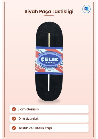 Siyah Paça Lastiği 3 Cm 10 M Dekoratif Elastik Şerit Lastik Dikiş