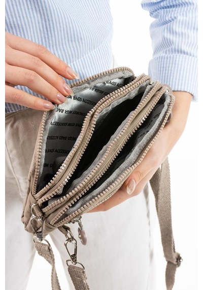 Baginn Klinkır Kumaş Mini Çapraz Askılı Kadın Çanta Yağmur Geçirmez El Askılı Çanta 20 10 Cm Mega Bag Vizon