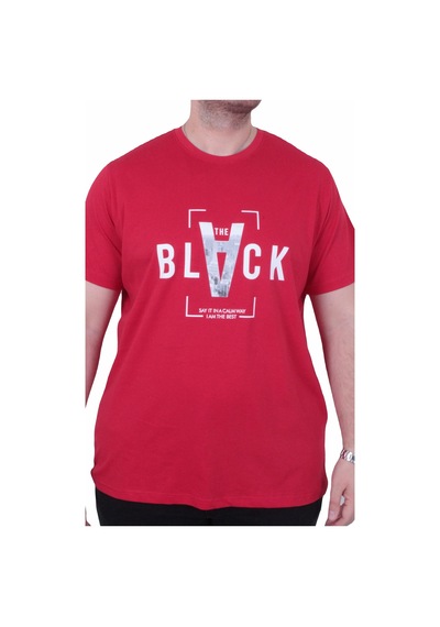Moc Grande Mocgrande Erkek Büyük Beden Sıfır Yaka Tişört Black 26135 Kırmızı