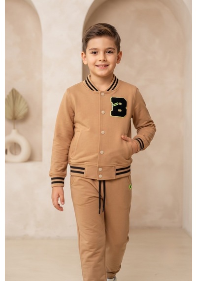 New Kids Erkek Çocuk Eşofman Takımı Bej Mevsimlik Pamuklu Cepli -91217