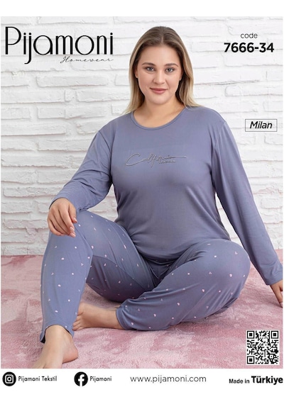 Pijamoni Kadın Milan Büyük Beden Bisiklet Yaka Uzun Kol İnce Pijama Takımı 7666/34 - 1 Adet Lila Pijamoni Kadın Milan Büyük Beden Bisiklet Yaka Uzun Kol İnce Pijama Takımı 7666/34 - 1 Adet Lila