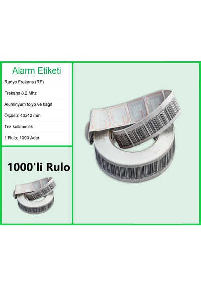 4x4 Cm Barkodlu Alarm Etiketi Rf Radyo Frekans 1 Rulo: 1000 Adet