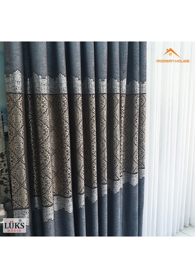 Lüks Kırçıllı Mavi Fon Pano Perde Sık Pile Tek Kanat-modern House Mavi