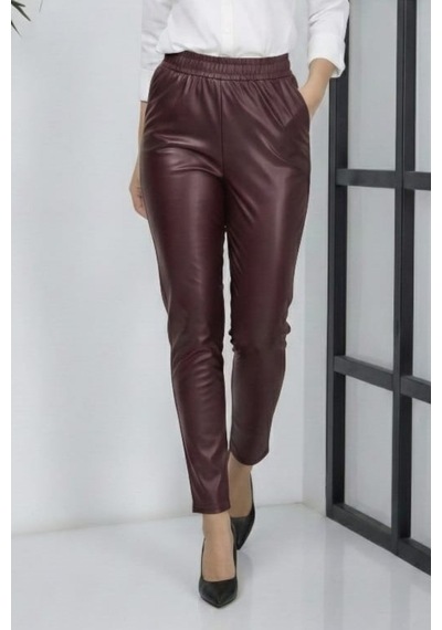 Hb Harma Time Butik Kadın Beli Lastikli Cepli Deri Bordo Pantolon Bordo Bordo