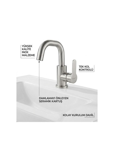 İnox Açılır Kapanır Sıcak Soğuk Su Girişli Lavabo Bataryası Diğer