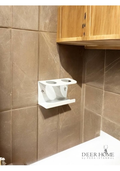 Duvara Monte Edilebilen Şarjlı Ve Pilli Diş Fırçası Ve Diş Macunu Tutucu Düzenleyici Metal Stand Beyaz