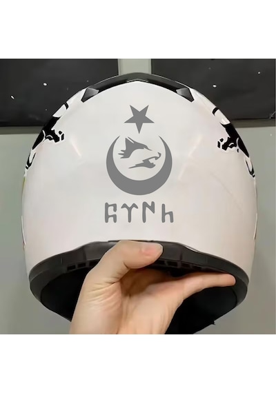 Ay Yıldız Kurt Ve Göktürkçe Türk Yazısı Sticker - Araba Oto Motosiklet Karavan Cam Sticker - 00328 30x17 Cm