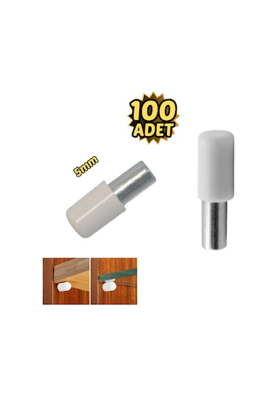 Plastik Başlı Metal Raf Pimi 5 Mm Paslanmaz 100 Lü Beyaz