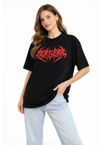 De'charme Baskılı T-shirt Yazlık Kısa Kol Bisiklet Yaka Rahat Kalıp Tişört - Siyah