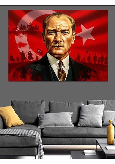 Atatürk Ve Türk Bayrağı Dekoratif Kanvas - Mdf Ahşap Tablo
