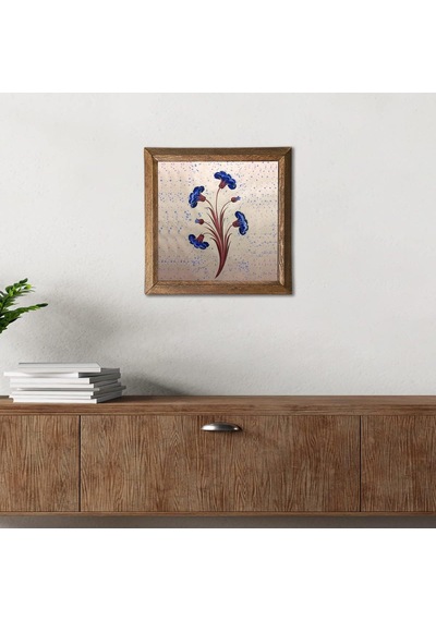 Lexroo Ebru Sanatı Taş Duvar Tablosu Ahşap Çerçeveli Duvar Dekoru Wall Art 25x25cm W1-242