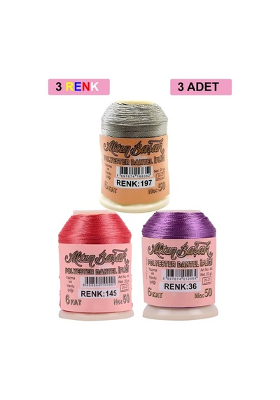 3 Adet Altınbaşak Oya Ve Dantel İpi 20 Gr - Royaleks - No: 145 - 036 - 197 Çok Renkli