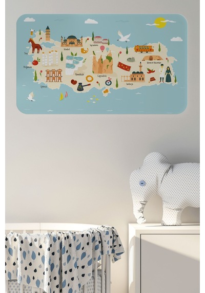 Eğitici Ve Öğretici Cocuk Odası Türkiye Haritası Duvar Sticker-85x130-3879 Çok Renkli