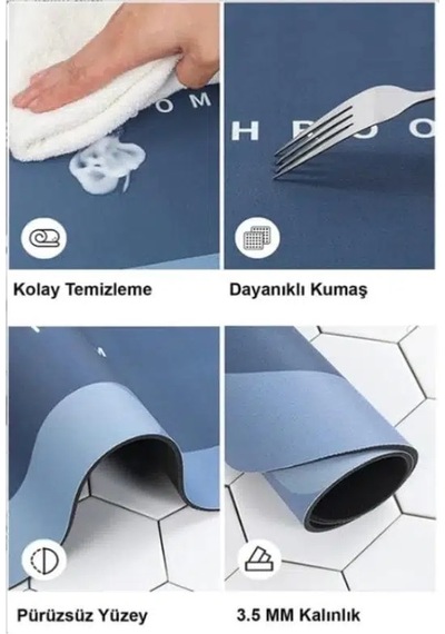 Süper Su Emici Kaymaz Tabanlı Banyo Paspası 40x60 Cm Renk Renk