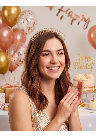 Taç Metal Taşlı Happy Birthday Gold Doğum Günü Tacı Kadın Kız Çocuk Parti Aksesuarı