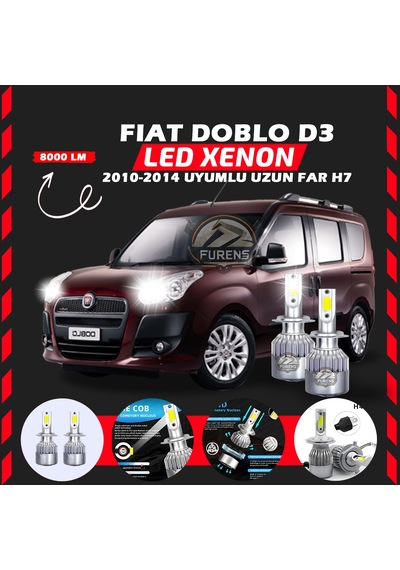 Fiat Doblo D3 2012-2015 Uzun Far Uyumlu Şimşek Etkili Led Xenon Performance Series H7