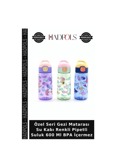 Özel Seri Gezi Matarası Su Kabı Renkli Pipetli Suluk 600 Ml Bpa İçermez Çok Renkli