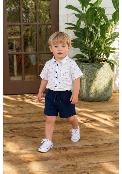 Baby Lory Kids Store Erkek Çocuk Beyaz Keten Gömlek Takım Beyaz - Lacivert