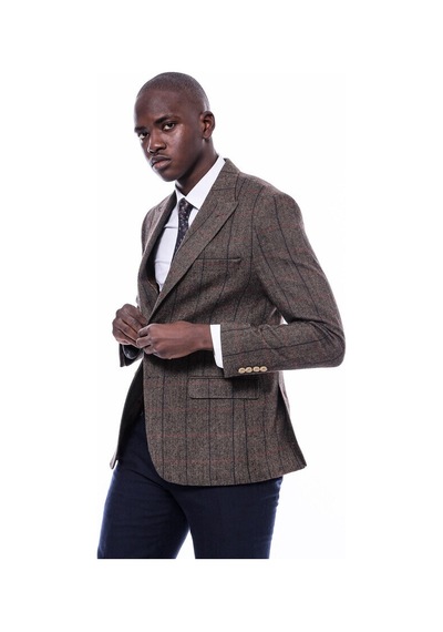 Wessi Ekose Sivri Yaka Slim Fit Kahverengi Ceket 001