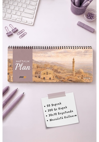 Tarihsiz Spiralli Haftalık Masaüstü Planlayıcı - Mardin - 10x30 Cm Plango Turkuaz
