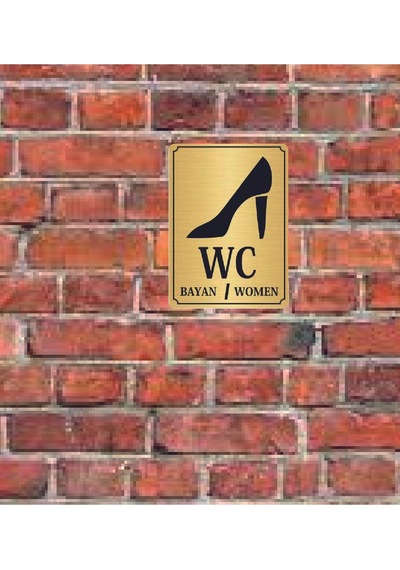 Ayakkabı Wc Yazılı Metal Yönlendirme Levhası 15x12 Cm Altın