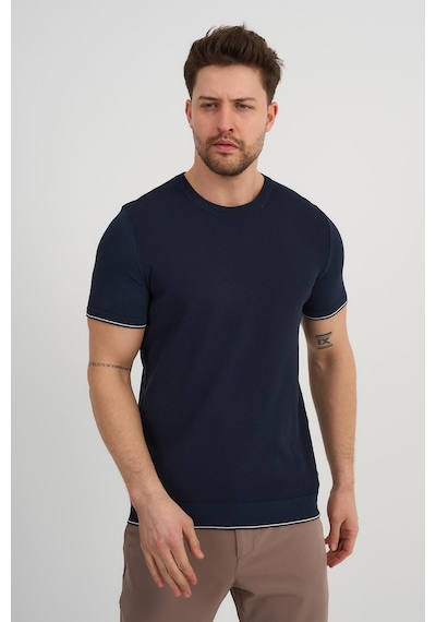 Alexander Gardi Alexandergardı Bisiklet Yaka Kolları Şeritli Triko T-shirt 1243 Lacivert