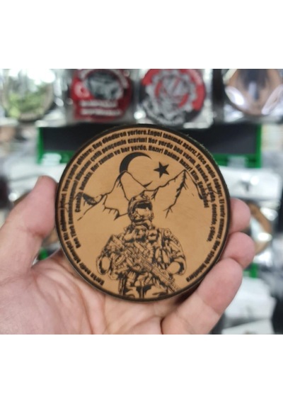 Komando Andı Korku Nedir Bilmeyiz -yuvarlak Deri Peç - Arma - Leather Patch Bej