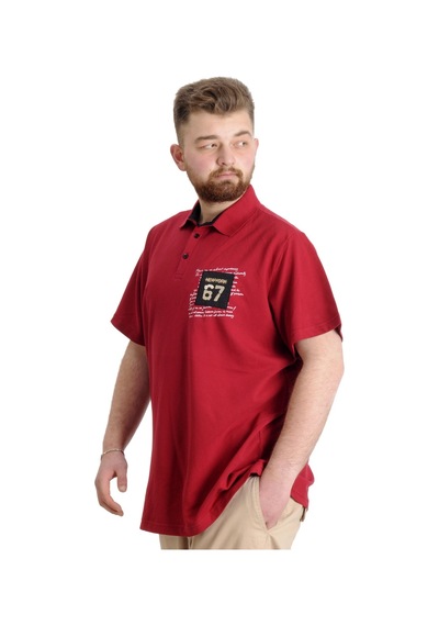 Mode Xl Büyük Beden Erkek T-Shirt Polo Parçalı Nyc 23332 Bordo 001