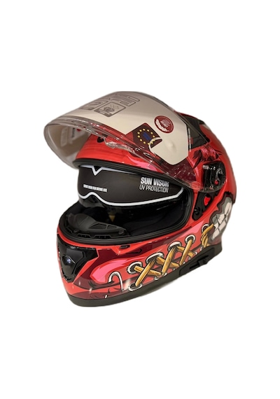 Shiro Katana Sv Psyco Kapalı Kask Bordo - Turuncu