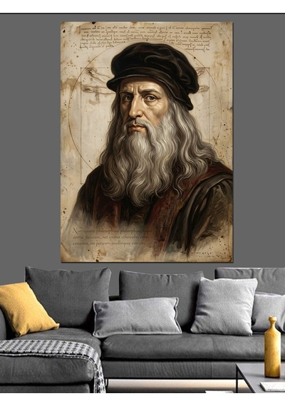 Leonardo Da Vinci Sanatsal Portre Çizimi Dekoratif Kanvas - Mdf Ahşap Tablo