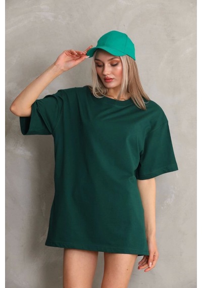 Wear Vexel Kadın Düz Kısa Kol Penye T-shirt- Yeşil Yeşil