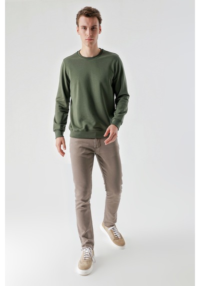 Morven Erkek Yeşil Basic Bisiklet Yaka Sweat-shirt Yeşil