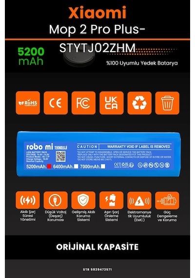 Xiaomi Mop Pro2+ 3D STYTJ02ZHM 5200mAh Robot Süpürge Bataryası