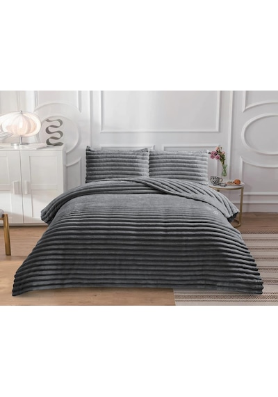 Soft Çizgi Çift Kişilik Yatak Örtüsü 260x240 Gri